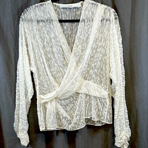 Iro Flocked Silk Burnout Long Sleeve Wrap Front Blouse